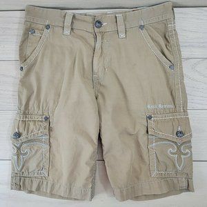 Men’s Rock Revival Classic Khaki Cargo Shorts Size 34 x 24, Thick Stitch
